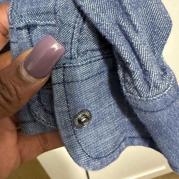 Kenneth Cole Reaction Denim Chambray Shirt Men’s Large Zip Pocket Casual - Picture 10 of 13